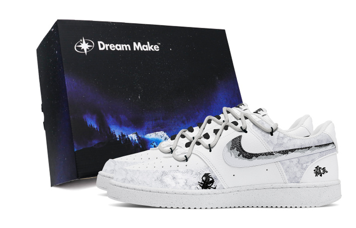 [Custom Sneakers] Nike Court Vision 1 'Overlord' Black Gift Box Fresh Deconstruction Comfortable Versatile Fashion Trendy Slip-Resistant Low-Top Sneakers Men's White