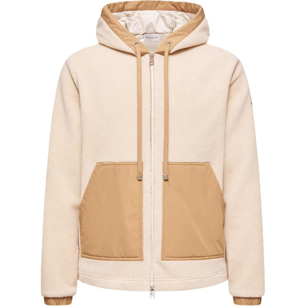 Moncler Felpa con cappuccio e zip in pile effetto teddy SS26 Loose Patchwork Hooded Zipper Long Sleeve Teddy Fleece Jacket Men's