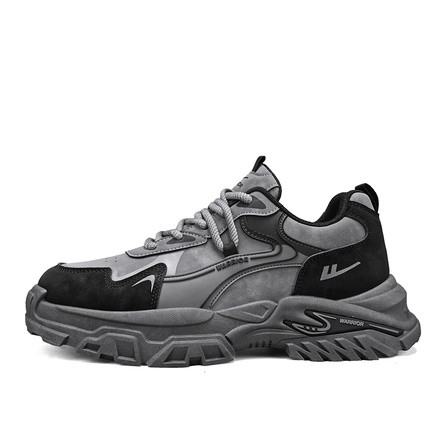 Warrior Niche Original Design Daily Commute Trendy Casual Chunky Sole Warm Comfortable Classic Fashion Versatile Simple Durable Wear-Resistant Lightweight Low-Top Dad Shoes Men's Grey Black