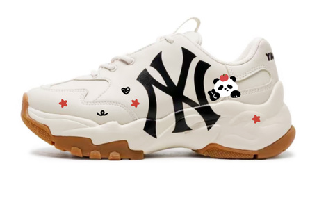 [Custom Sneakers] MLB Big Ball Chunky Apple Panda Fashion Casual Street Commute Wear-Resistant Breathable Low-Top Dad Shoes Unisex Light Beige