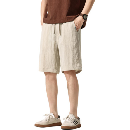 Jeep Simple Classic Solid Color Japanese Style Tencel Linen Sweat-Absorbent Breathable Cool Summer Lightweight Thin Loose Straight Draped Teenagers Versatile Comfortable Stylish Sports Mid-Length Pants Casual Shorts Men's