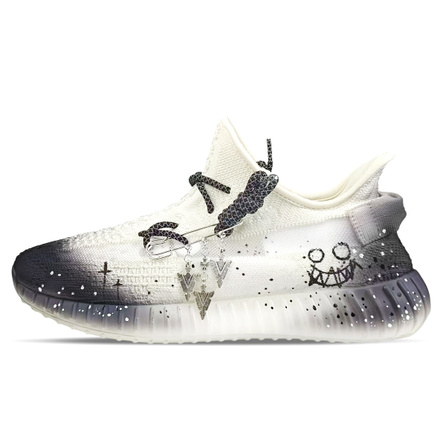 adidas originals Yeezy Boost 350 V2 'Eight Stone Made Shuriken Black' Graffiti Style Light Splatter Quick-Dry Wear-Resistant Low-Top Casual Shoes Unisex White Black