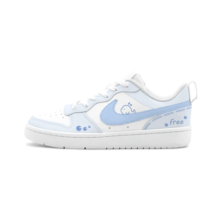 [Custom Sneakers] Nike Court Borough 'Light Blue Little Whale' Leather Summer Fresh Trendy Fashion Cute Blue Campus Student Cushioning Wear-Resistant Anti-Slip Low-Top Skate Shoes Unisex Blue