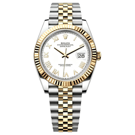ROLEX Datejust Series Fluted Bezel Automatic Mechanical Movement 100m Waterproof Men's Watch Swiss Made 41mm White Dial Oystersteel Yellow Gold Bracelet
