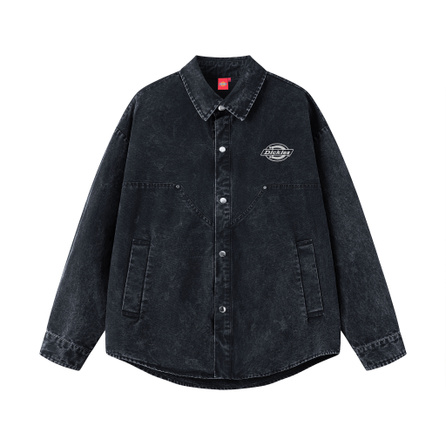 Dickies American Retro Street Trendy Washed Distressed Classic Brand Letter Logo Print Loose Casual Versatile Drop Shoulder Single-Breasted Lapel Long Sleeve Denim Jacket Unisex