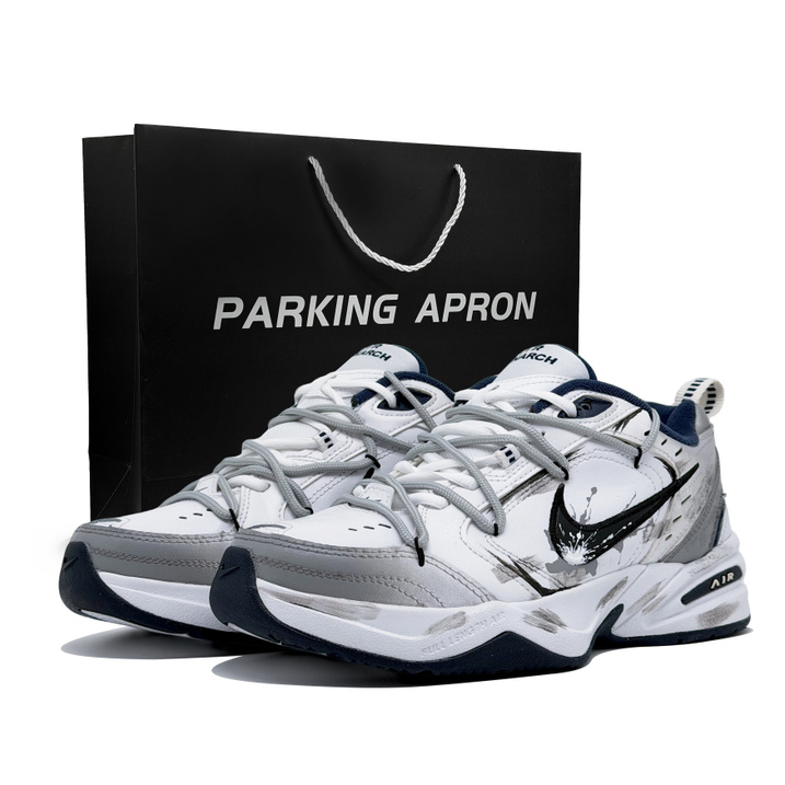 Custom SneakersNike Air Monarch 4 Gray Ink Cloud Special Gift Bag Year of the Horse CNY Splatter Ink Graffiti Style Retro Trendy Cushioning Anti-Slip Wear-Resistant Low-Top Dad Shoes Unisex White-Black-Gray