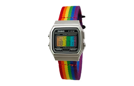 Custom Watch CASIO Modified Series Silver Resin Case F-91WM-7A Modified - Weaver of Rainbows Quartz Movement Nylon Strap Japanese Korean Watch Men's Watch Black Dial