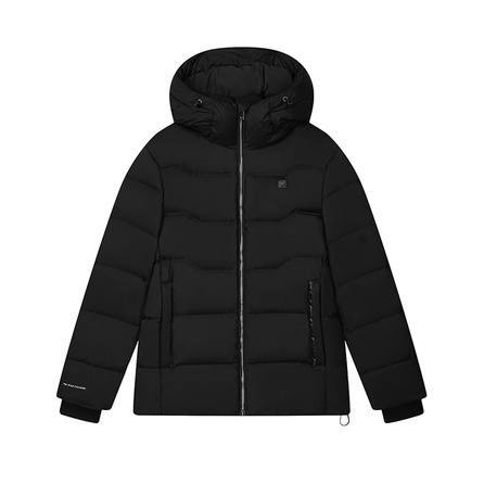 FILA Solid Color Simple Warm Hooded Long Sleeve Quilted Down Jacket Men's True Black