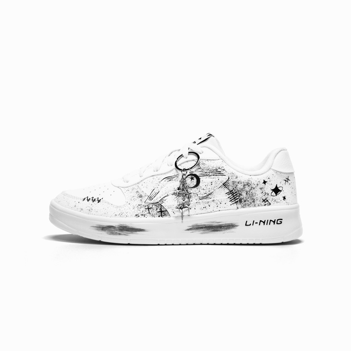 Custom SneakersLiNing Float Boat Casual Versatile Ink Splatter Spray Chinese Hip-Hop Campus Style Moonlight Star Sand Cushioning Lightweight Heightening Low-Top Skate Shoes Men's