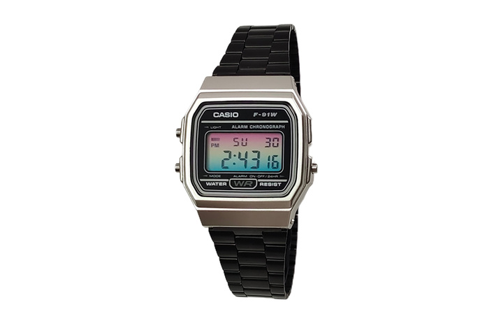 Custom WatchCASIO Modified Series Pink Cyan Gradient Lens Resin Case Retro Square Watch Daily Water Resistant F-91WM-7A Modified Quartz Movement Stainless Steel Band Japanese Korean Watch Men's Black Dial