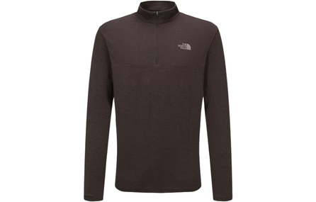 THE NORTH FACE Logo Print Mock Neck Solid Color Long Sleeve T-Shirt Men's Brown