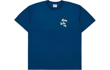 acme de la vie Logo Print Pattern Loose Round Neck Short Sleeve T-Shirt Unisex Blue Green