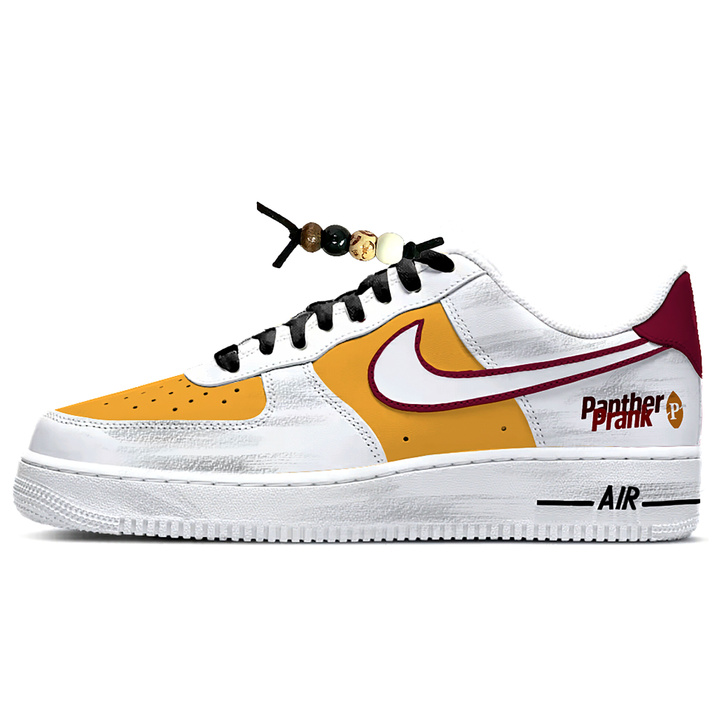 Custom Sneakers Nike Air Force 1 Leather Black Panther Mischief Red Gold Vibe American Street Casual Versatile Trendy Cushioning Wear-Resistant Low-Top Skate Shoes Unisex Red White Yellow