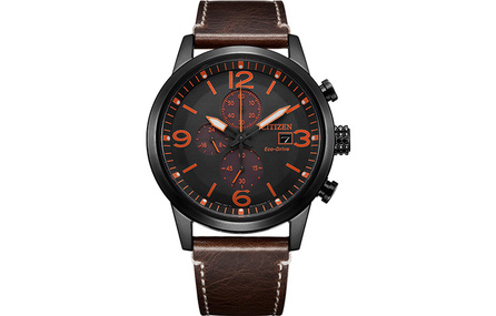 CITIZEN Eco-Drive Series Date Display Eco-Drive Quartz Movement Leather Strap Japanese Korean Watch Men's Black Dial