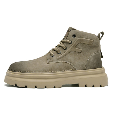 AOKANG Winter Combat Boots Big Yellow Boots Mountain Outdoor Workwear Fleece-Lined Warm Rider Boots Silent Retro Gradient Big-Toe Shoes Fashion Casual Trendy Versatile Thick-Soled Durable Slip-Resistant Hiking Daily Commute Short Martin Boots Men's