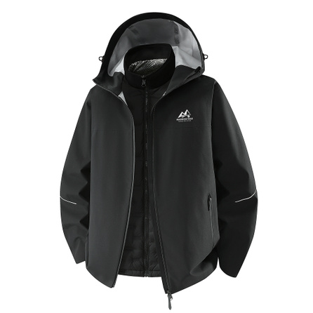 Warrior American Retro High Street Simple Loose Casual Solid Color Mountain Print Versatile Comfortable Skin-Friendly Windproof Water-Resistant Breathable Hooded Jacket Unisex