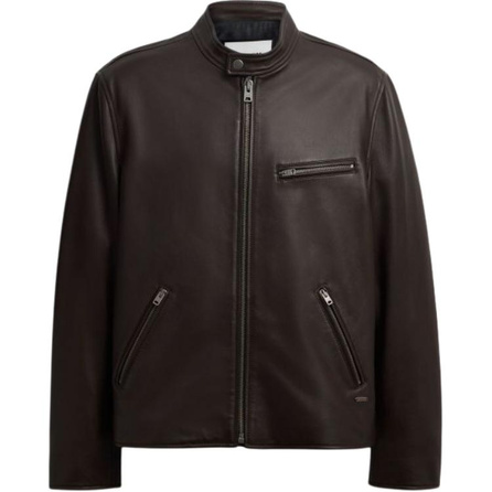 COACH FW25 Stand Collar Button Zipper Long Sleeve Leather Jacket Men's