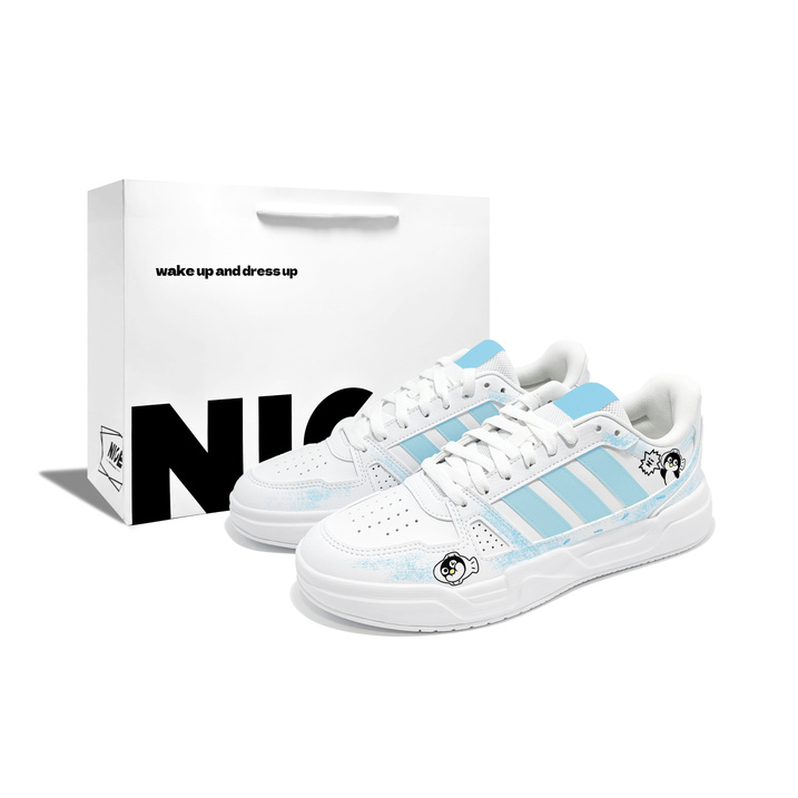 Custom Sneakers adidas LITE BALLER Little Penguin R PU Fresh Color Classic Versatile Fashion Trendy Youthful Daily Commute Low-Top Skate Shoes Unisex White Blue