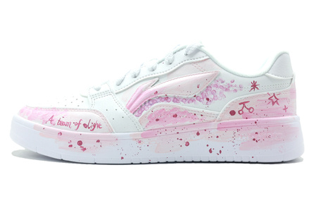 [Custom Sneakers] LiNing 'Yuan Bao Dream Island' Hand-Painted Comfort Versatile Slip-Resistant Wear-Resistant Heightening Low-Top Sneakers Men's Pink Blue Mismatch