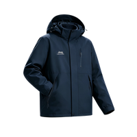 Jeep Solid Color Hooded Spliced 3-in-1 Embroidered Detachable Fleece Liner Multi-Functional American Vintage Comfortable Mountain Outdoor Hiking Camping Windproof Waterproof Warm Versatile Light Luxury High-End Jacket Unisex Темно-синий