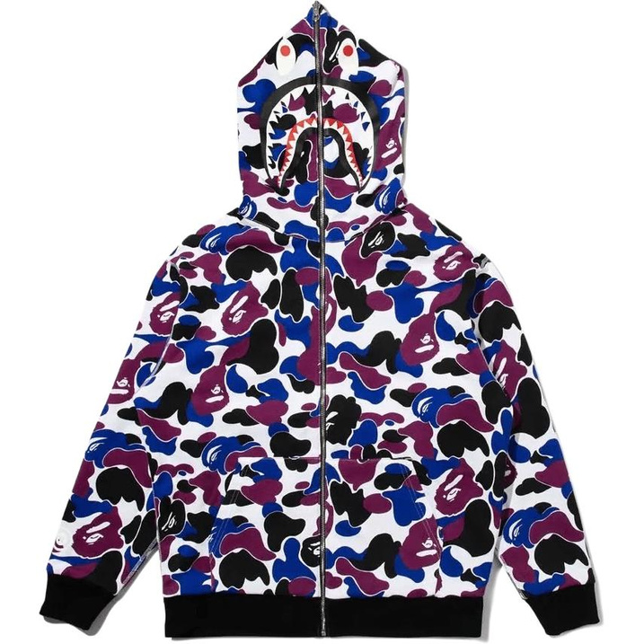 A BATHING APE SS26 Hong Kong 20th Anniversary Limited Edition American Retro Trendy Reversible Full-Zip Camo Shark Hooded Long Sleeve Sweatshirt Unisex