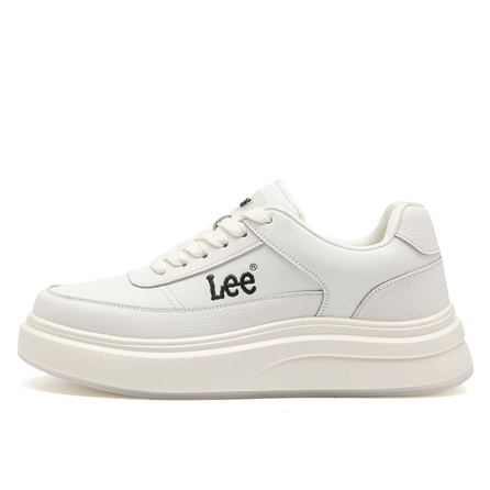 Lee Split Leather Trendy Fashion Thick Sole Versatile Comfortable Casual Height Increasing Lightweight Anti-Slip Low-Top White Sneakers Men's