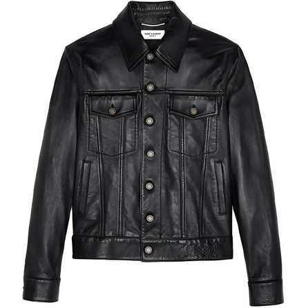 SAINT LAURENT SS21 Solid Color Single-Breasted Long Sleeve Casual Leather Jacket Coat Men's Black