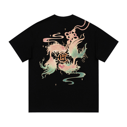CLOT X CLOTTEE 320g Pure Cotton Chinese Style Chinese Knot Double Fish Koi Print Logo Design Individual Commute Simple Fashion Trendy Versatile Loose Comfortable Skin-Friendly Crew Neck Couple Short Sleeve T-Shirt Unisex