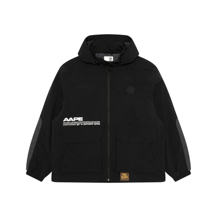 Aape FW25 Ape Face Badge Letter Print Hooded Thick Jacket Men's