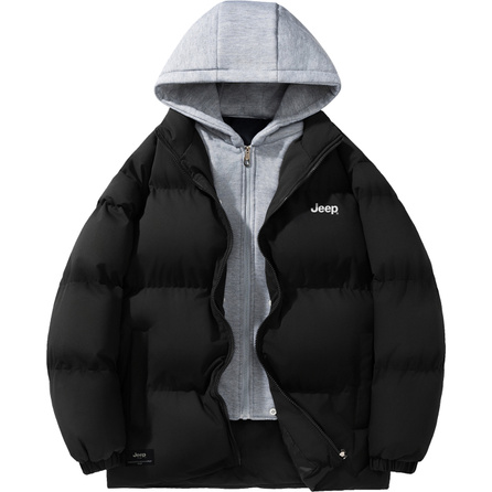 Jeep Wrangler Casual Series American High-Street Retro Brand Logo Print Detachable Hooded Fake Two-Piece Puffer Jacket Cleanfit Simple Basic Loose Comfort Thick Cold-Resistant Warm Casual Versatile Padded Jacket Unisex