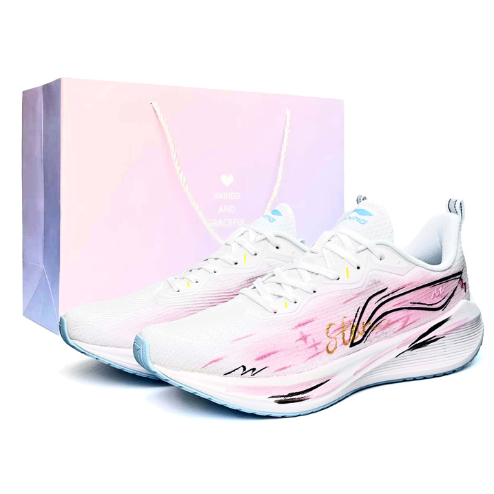 CustomLiNing Leap Cloud Star Pink Haze Gift Bag Spring Summer Atmosphere Versatile Hand-Painted Mid-Exam Cushioned Anti-Slip Supportive Low-Top Casual Fitness Test City Commute Running Shoes Men's