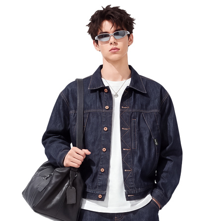Acupuncture Retro High Street Cool Lapel Jacket Men Fashion Streetwear Contrast Color Stitching Loose Comfortable Denim Casual Coat Men's