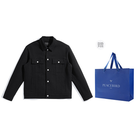 PEACEBIRD MEN Shadow Print Crisp Texture Loose Shirt Jacket Unisex Black