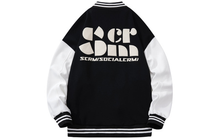 SCRM Brand Logo Big Letter Foam Print Color Block Casual Loose Baseball Jacket