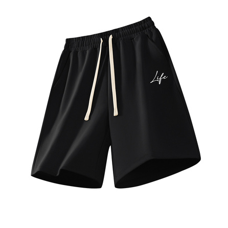 MINISO Ins High Street Old Money Style Youthful Vitality High Gram Weight Drape Breathable Non-Stuffy Lazy Cool Handsome Trendy Handwritten Letter Life Print Outing Daily Outerwear Sports Five-Inch Shorts Casual Shorts Unisex