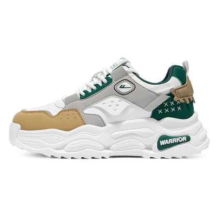 Warrior Synthetic Leather Fashion Versatile Trendy Classic Daily Commute Supportive Height-Increasing Balanced Support Wear-Resistant Anti-Slip Low-Top Casual Lifestyle Shoes Men's White Khaki Green Gray