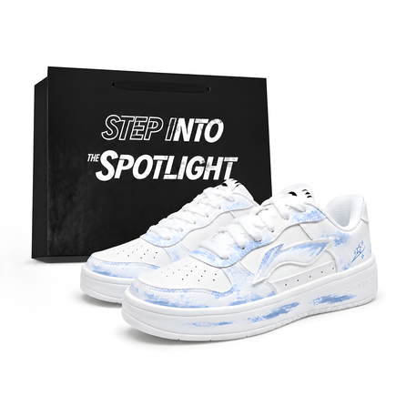[Custom Sneakers] LiNing Floating Boat Sea Salt Mint Leather Gift Bag Style Preppy Style Boyfriend Couple High-End Ombre Friction Sound Hand-Painted Wear-Resistant Non-Slip Low-Top Skate Shoes Men's Blue