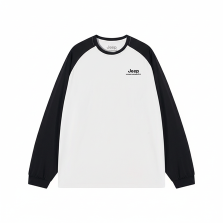 Jeep American Retro Minimalist Personality Contrast Stitching Brand Logo Embroidery High Street Round Neck Comfortable Casual Loose Breathable Soft Lightweight Luxury Classic Basic Long Sleeve T-Shirt Unisex