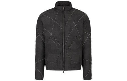 Emporio Armani FW22 Color Block Thin Line Stand Collar Long Sleeve Jacket Coat Men's Dark Gray