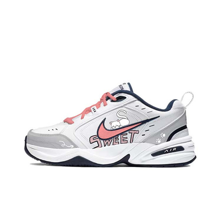 Nike Air Monarch 4 Anti-Slip And Wear-Resistant Height Increasing Low-Top Chunky Sneakers Unisex White Pink
