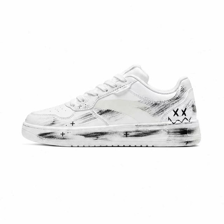 Custom Sneakers Anta Easy Afterimage Graffiti Synthetic Leather High School Student Trendy Shoes Hand-Painted Versatile Balanced Wear-Resistant Lightweight Low-Top Skate Shoes Unisex Black White