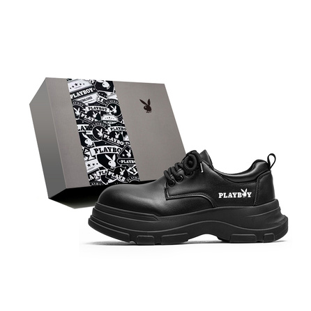Playboy American Vintage Old Money Style Chunky Derby Shoes Solid Color Minimalist Fashion Personalized High Street Ins Style Daily Commute Comfortable Versatile Thick Sole Height Increasing Leg Lengthening Wear-Resistant Breathable Non-Slip Low-Top Casua