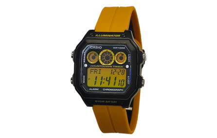 Custom WatchCASIO Modified Series Orange Yellow Crystal Black Resin Case 100M Water Resistant AE-1300WH-1A Modified - Simple Domain · Matte Edge Quartz Movement Japanese Korean Watch Men's Watch Black Dial