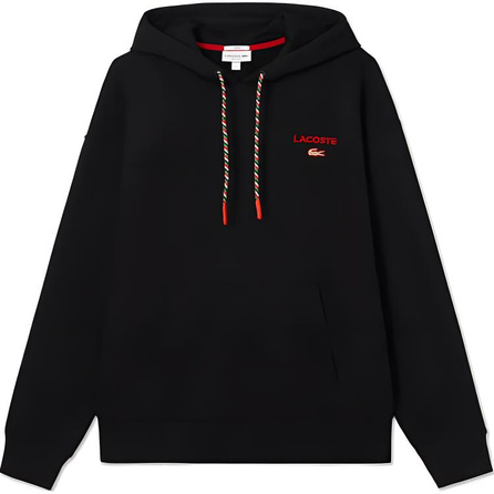LACOSTE SS25 Lucky Snake New Year Series Embroidered Logo Kangaroo Pocket Hoodie Unisex Black