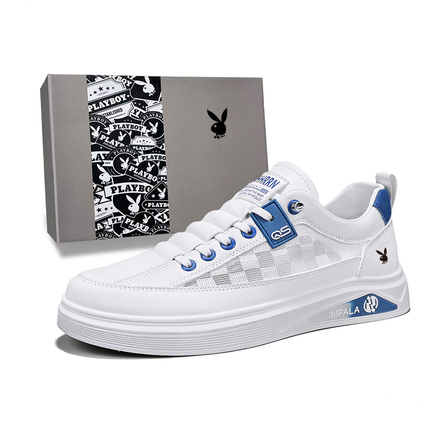 Playboy Minimalist Fashionable Dopamine Fresh White Shoes Patchwork Design Unique Trendy Lightweight Breathable Comfortable Versatile Daily Commute Casual Sports Soft Sole Wear-Resistant Lightweight Anti-Slip Low-Top Board Shoes Men's