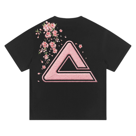 Peak Embroidered American High Street Vintage Pure Cotton Cherry Blossom Petal Falling Brand Logo Print Casual Sports Daily Skin-Friendly Comfortable Breathable Loose Trendy Couple Round Neck Pullover Short Sleeve T-Shirt Unisex