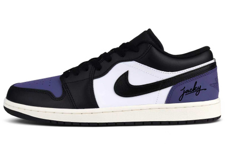 [Custom Sneakers] Jordan Air Jordan 1 'Dark Night Purple Lightning' Leather High Street Maillard Autumn Winter Low-Top Skate Shoes Unisex Black Purple