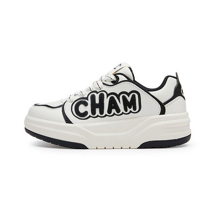 Champion Campus Shoes 2.0 Synthetic Leather Silicone 3D Letter Pattern Patchwork Color Block Retro Casual Platform Thick Sole Heightening Low-Top Skateboard Shoes Men's Cream White Black