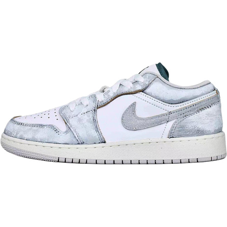 Custom Sneakers Jordan Air Jordan 1 Moon White Gray Shadow Leather Minimalist Versatile Hand-Painted Trendy Fashion Anti-Slip Wear-Resistant Low-Top Kids Basketball Shoes White/Gray Youth