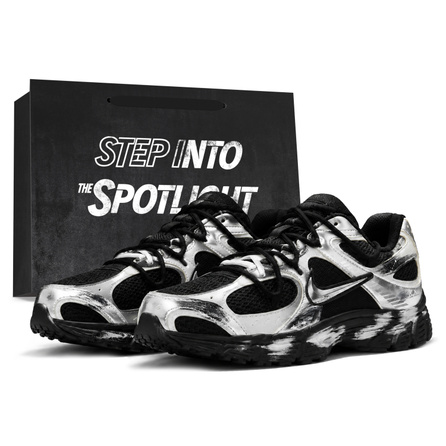 [Custom Sneakers] Nike V5 RNR Metallic Silver Retro Running Shoes Shock-Absorbing Wear-Resistant Hiking Korean Street Student Commute Gift Bag Date Low-Top Rubber Casual Training Running Shoes Men's Silver Black